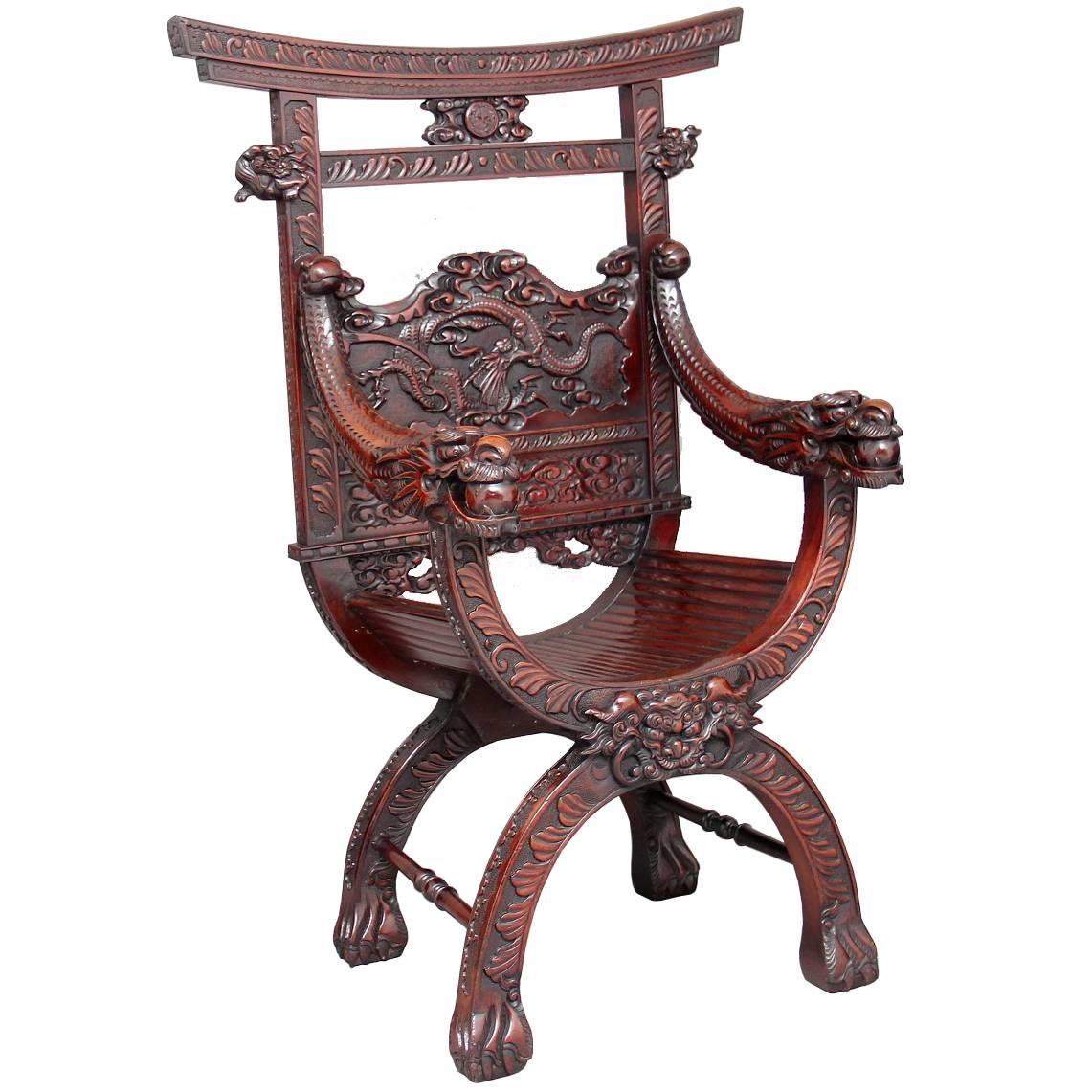 19th Century Carved Chinese Hardwood Throne Chair
