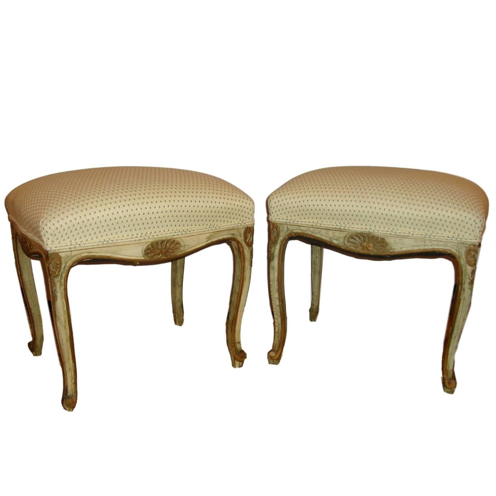Pair of French Louis XV Style Painted Stools