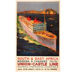 Original Vintage Union Castle Line Cruise Ship Poster, South & East Africa 1930s