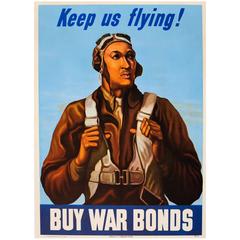 Vintage Original World War II Poster "Keep Us Flying! Buy War Bonds", Tuskegee Airman