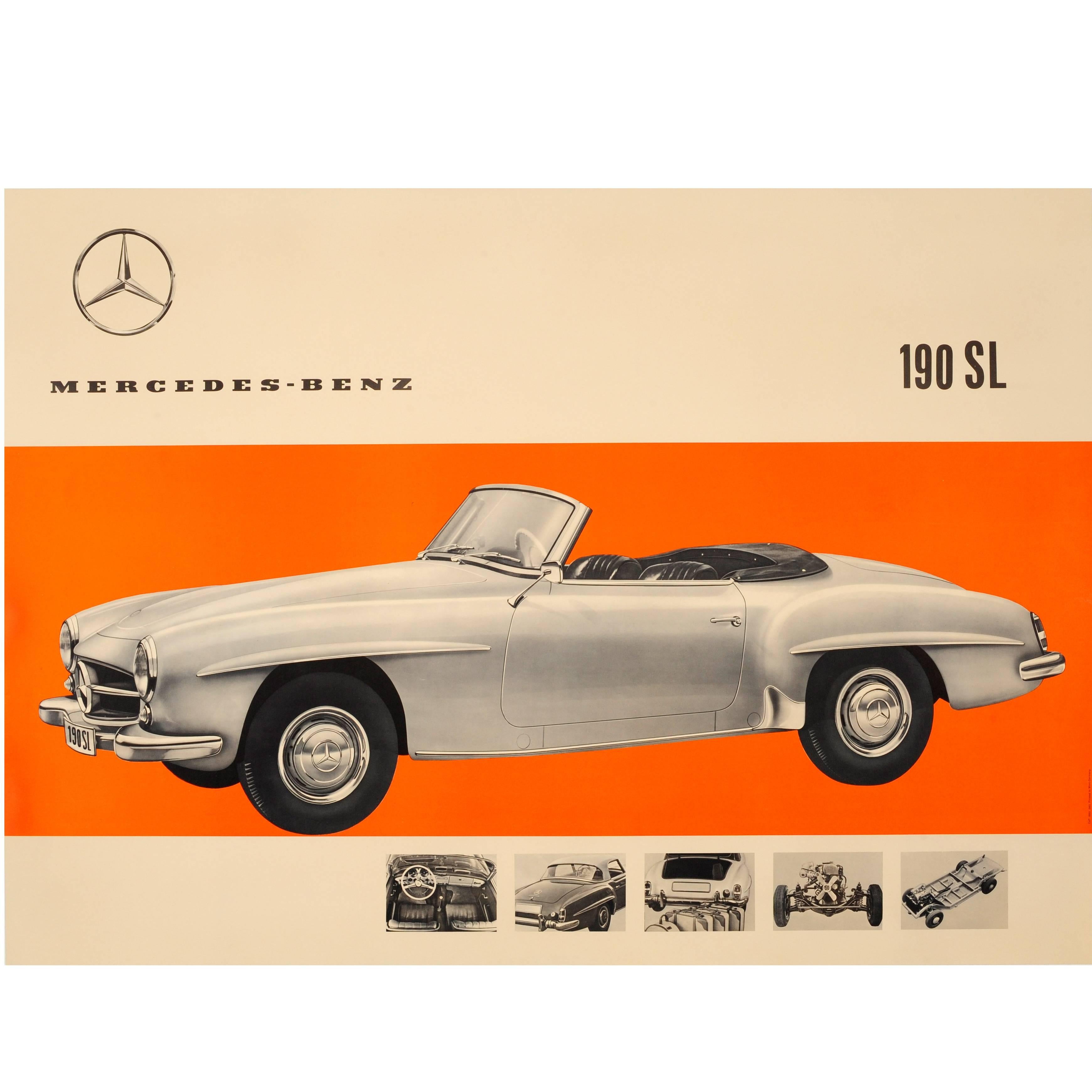 Original Vintage Car Advertising Poster for Mercedes Benz 190 SL Luxury Roadster