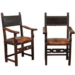 Pair of Leather and Wood Jacobean Style Chairs