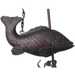 Japan Antique Hand Carved Hand forged KOI Planter Hook Prosperity Fish 1890