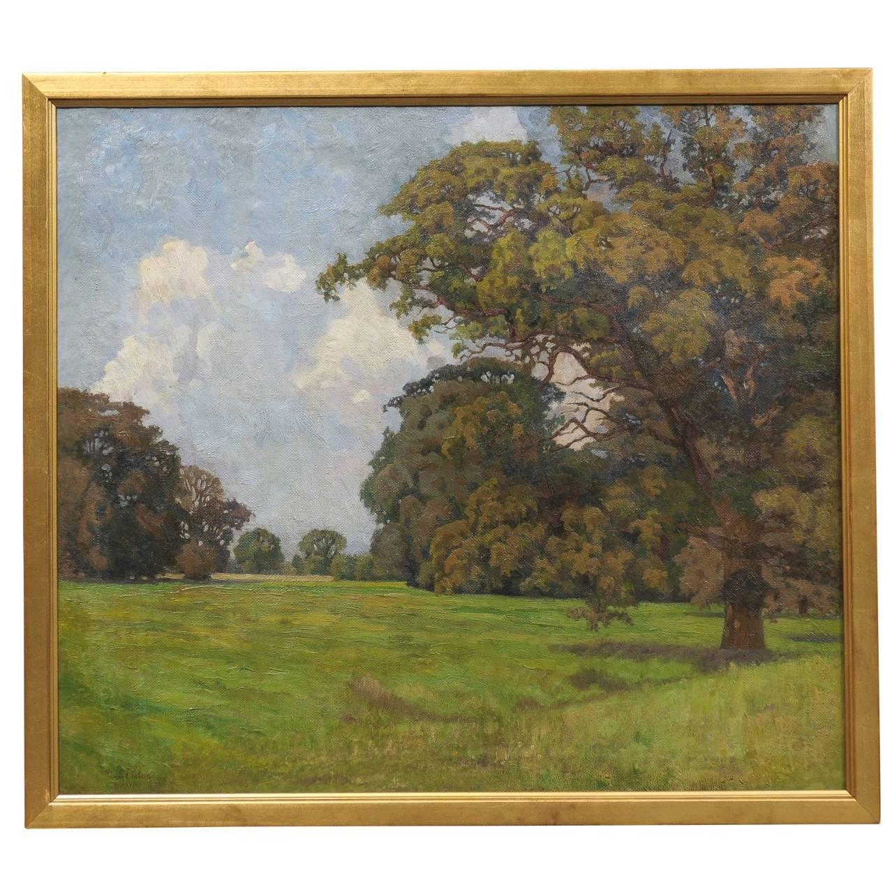 Gilt Framed Oil on Canvas Landscape Painting Signed and Dated "Tateu" circa 1920