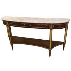 A Russian Neoclassical Style  Marble Top Demi Lune Consoles, Jansen Style