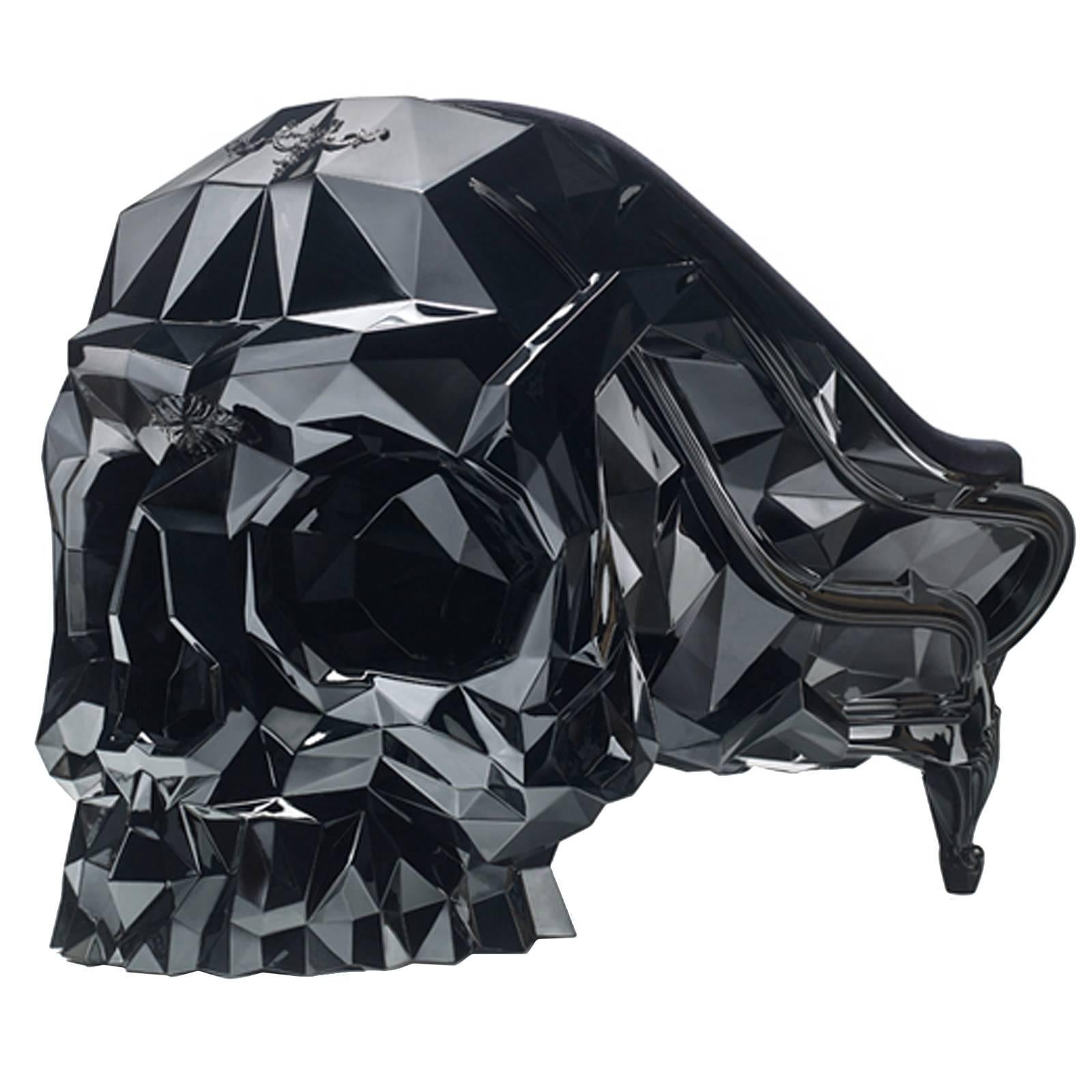 Skull Armchair Faceted Handcrafted with Black Velvet Seat For Sale