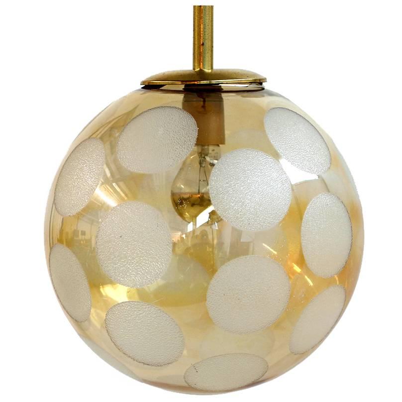 Fantastic 1970s Brass and Glass Globe Pendant Lamp For Sale