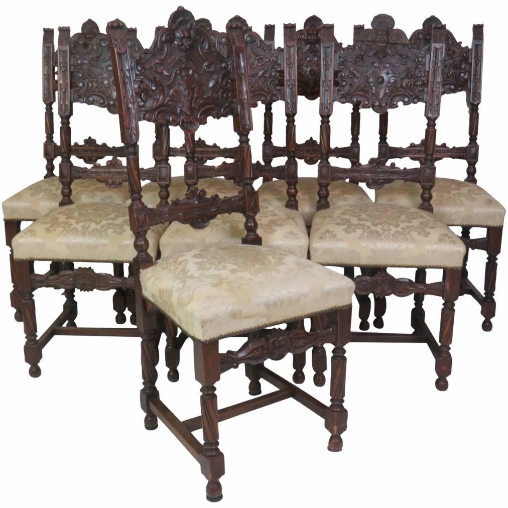 Eight 19th Century Carved Dining Chairs