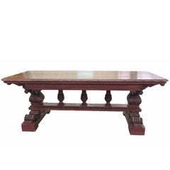 19th Century Carved Walnut Library Table Writing Desk 