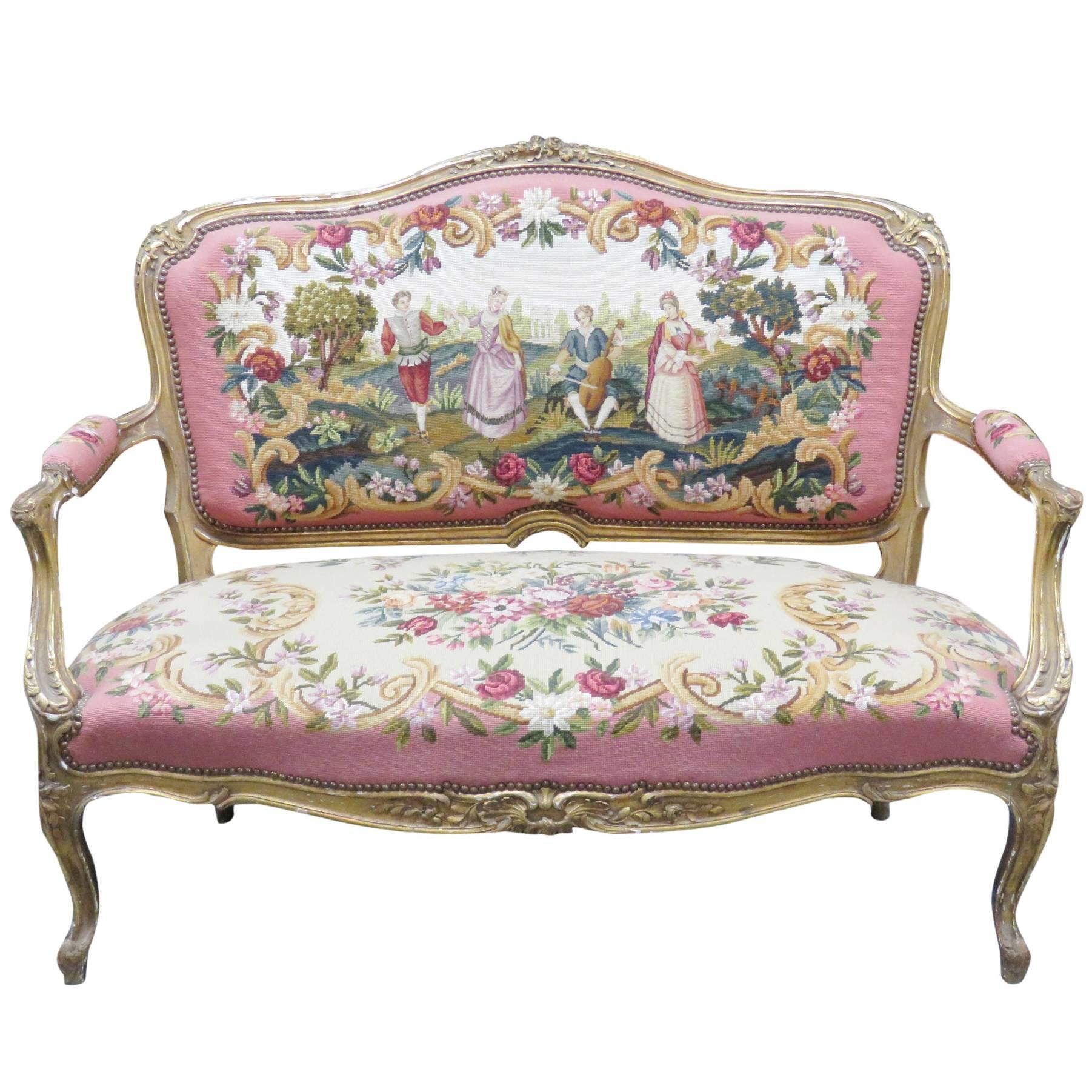 Louis XVI Style Gilt Painted Aubusson Sofa