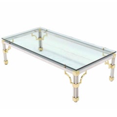 Heavy Thick Glass Brass and Chrome Coffee Table