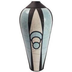 Striking American Raku Geometric Enameled Pottery Vase