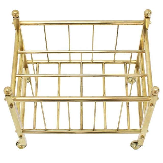 Mid-Century Modern Brass Mesh Magazine Rack/Side Table For Sale at 1stDibs