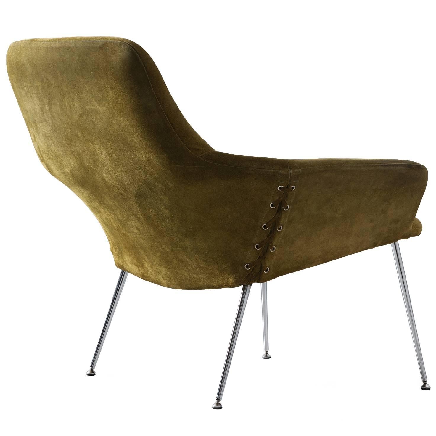 Poul Nørreklit Olive Green Suede Easy Chair For Sale at 1stDibs