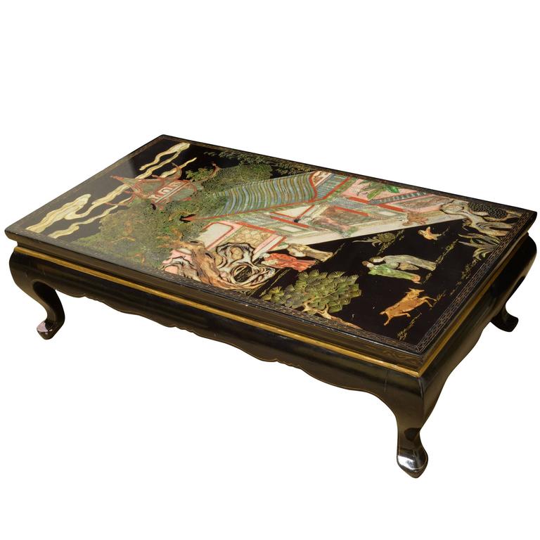 Oriental Black Lacquer Coffee Table at 1stDibs