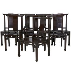 Set of 6+2 Chinese Hard Wood 1970s Dining Chairs