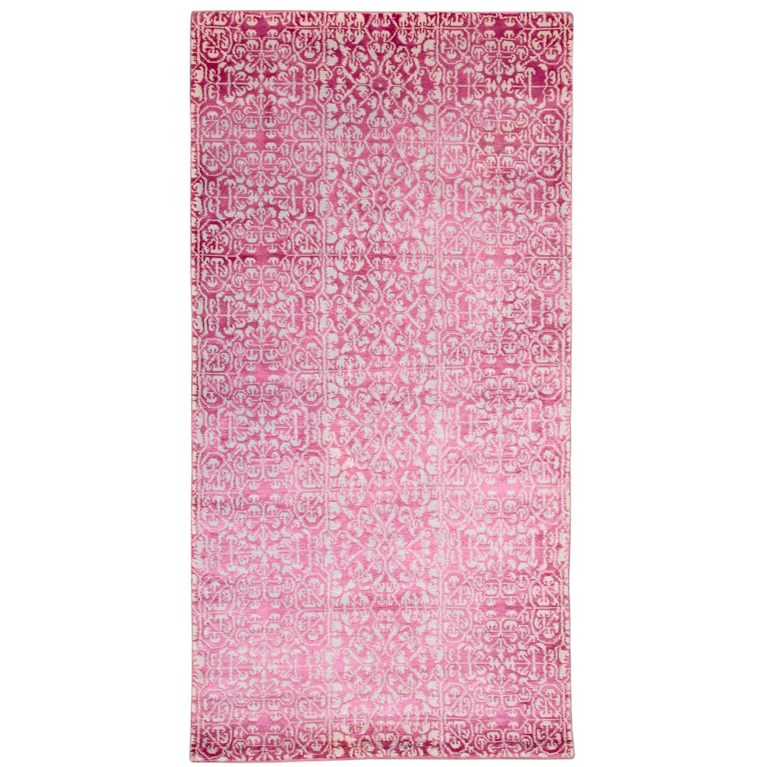 A Silk And Pashmina Area Rug In Pink And Powder Blue 3x6