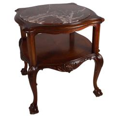 Late 19th Century Chippendale Style Walnut Occasional Table with Red Marble Top