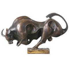 Modernist Bronze Bull Sculpture Figure