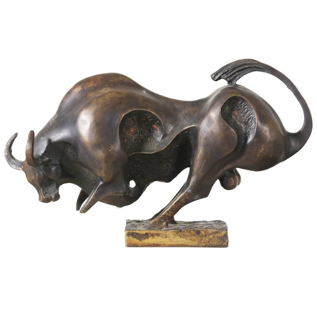 Modernist Bronze Bull Sculpture Figure For Sale at 1stdibs