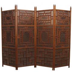 Unusual and Fine Moroccan Antique Four-Panel Screen
