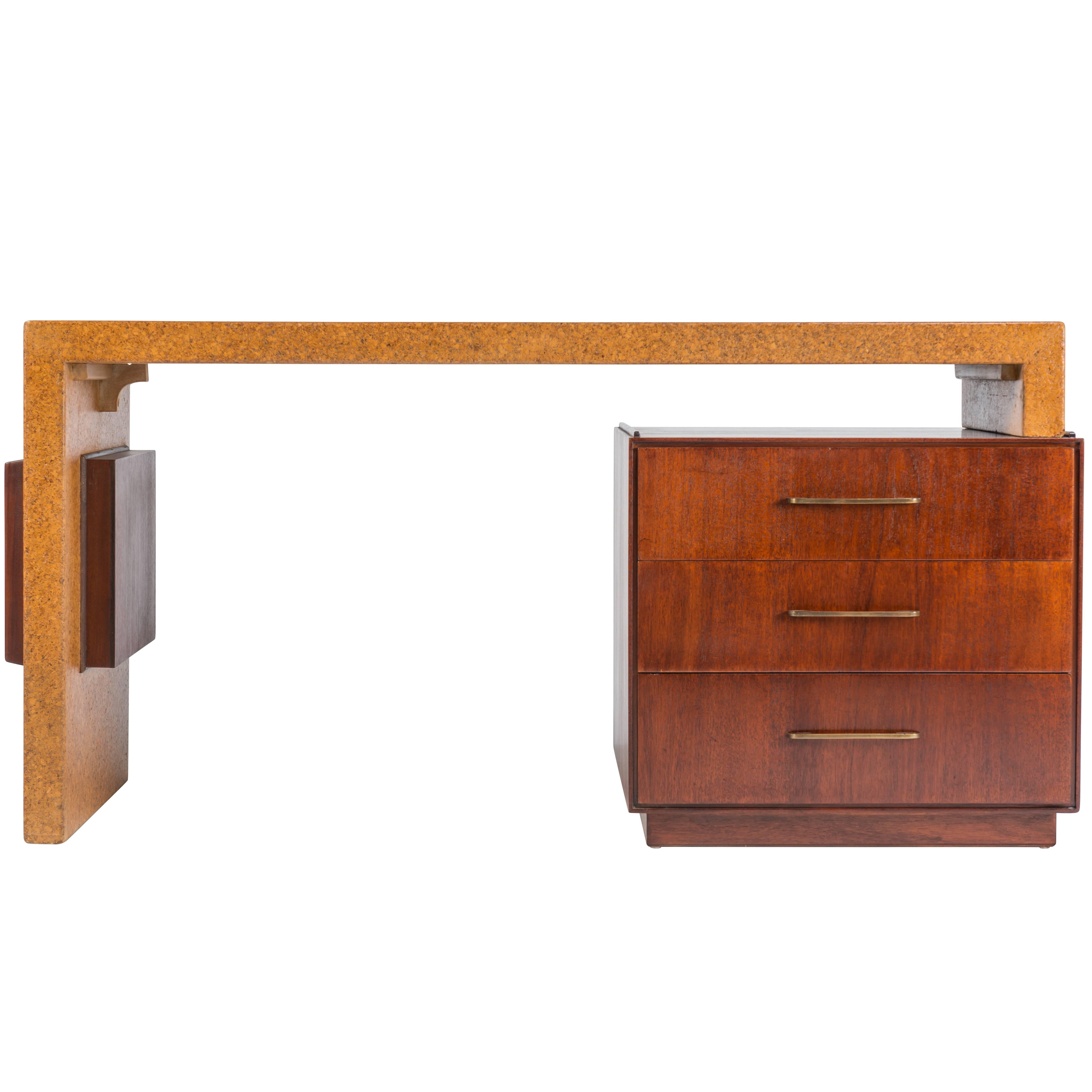 Rare Cork and Mahogany Desk by Paul Frankl