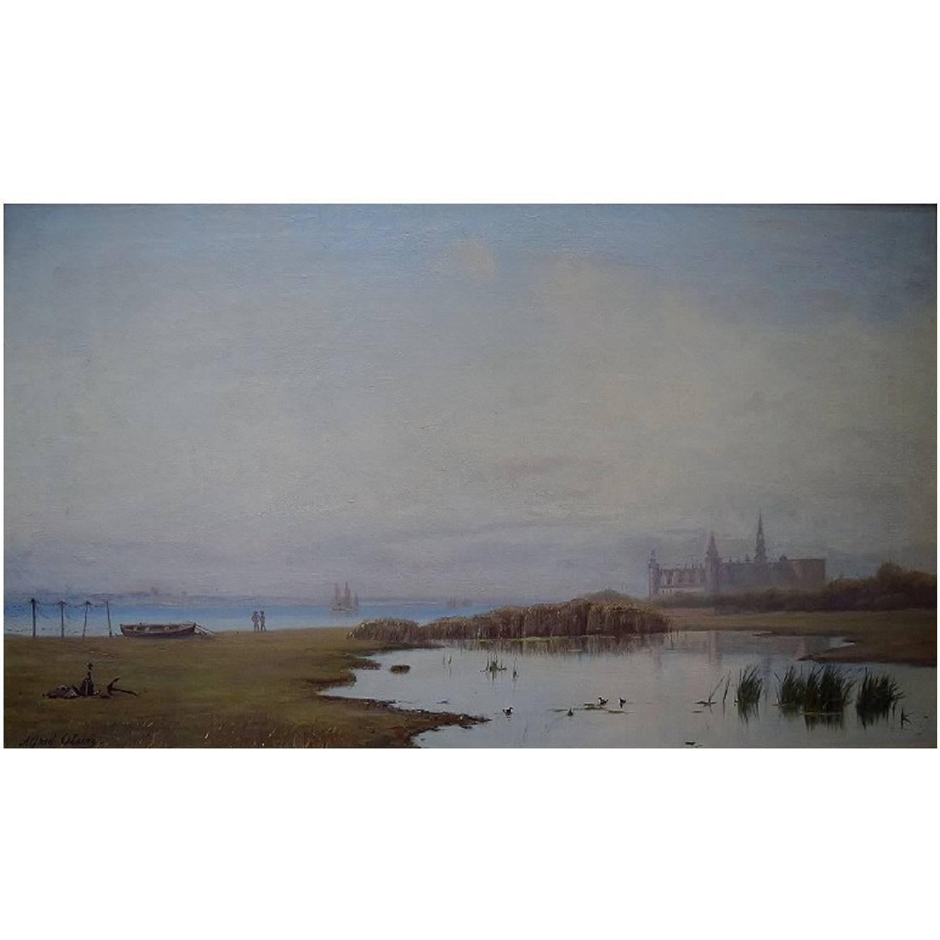 Alfred Olsen, View of Kronborg Castle, Oil on Canvas, circa 1900