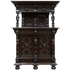 19th Century Carved Flemish Oak Court Cupboard Buffet