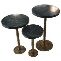 Set of Three Nesting Tables in Bronze and Guatemala Marble