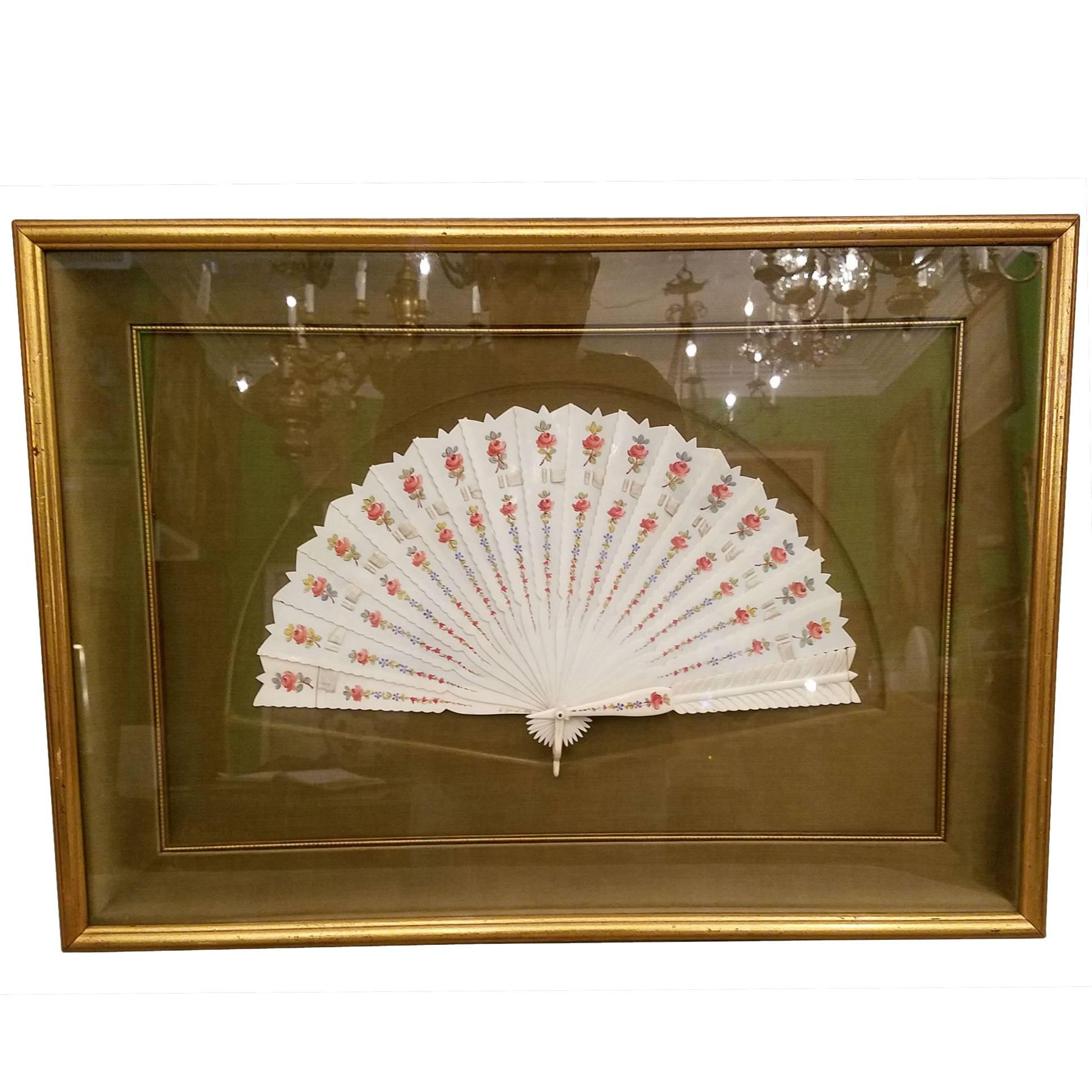 Early 19th Century French Signed and Dated Hand-Painted Framed Fan For Sale