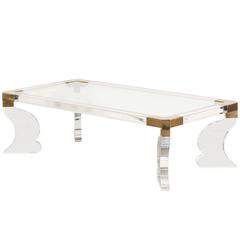 Vintage Lucite and Brass Accent Coffee Table with Glass Top 5