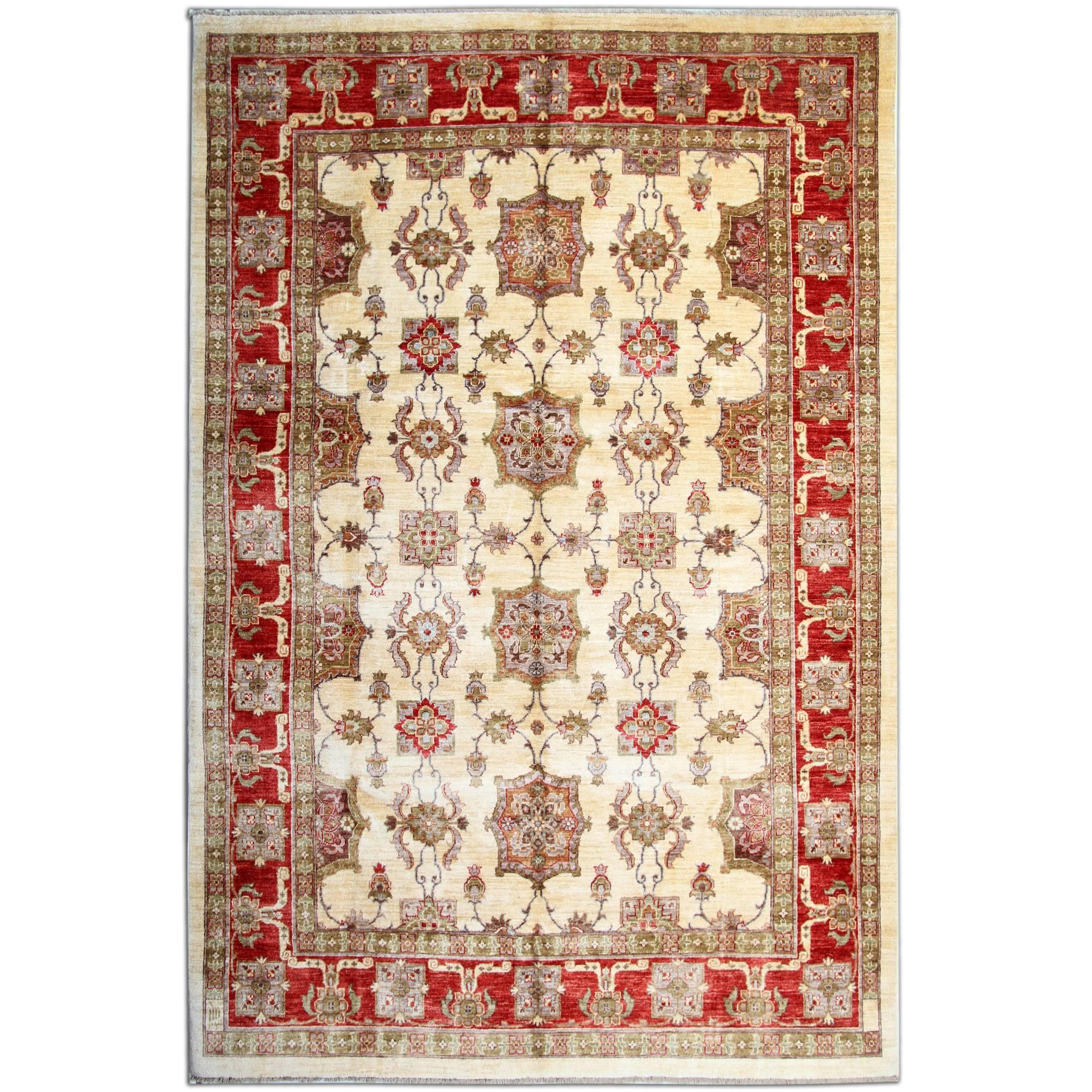 Hand Made Carpet, Cream Oriental Rug, Floral Area Rug For Sale