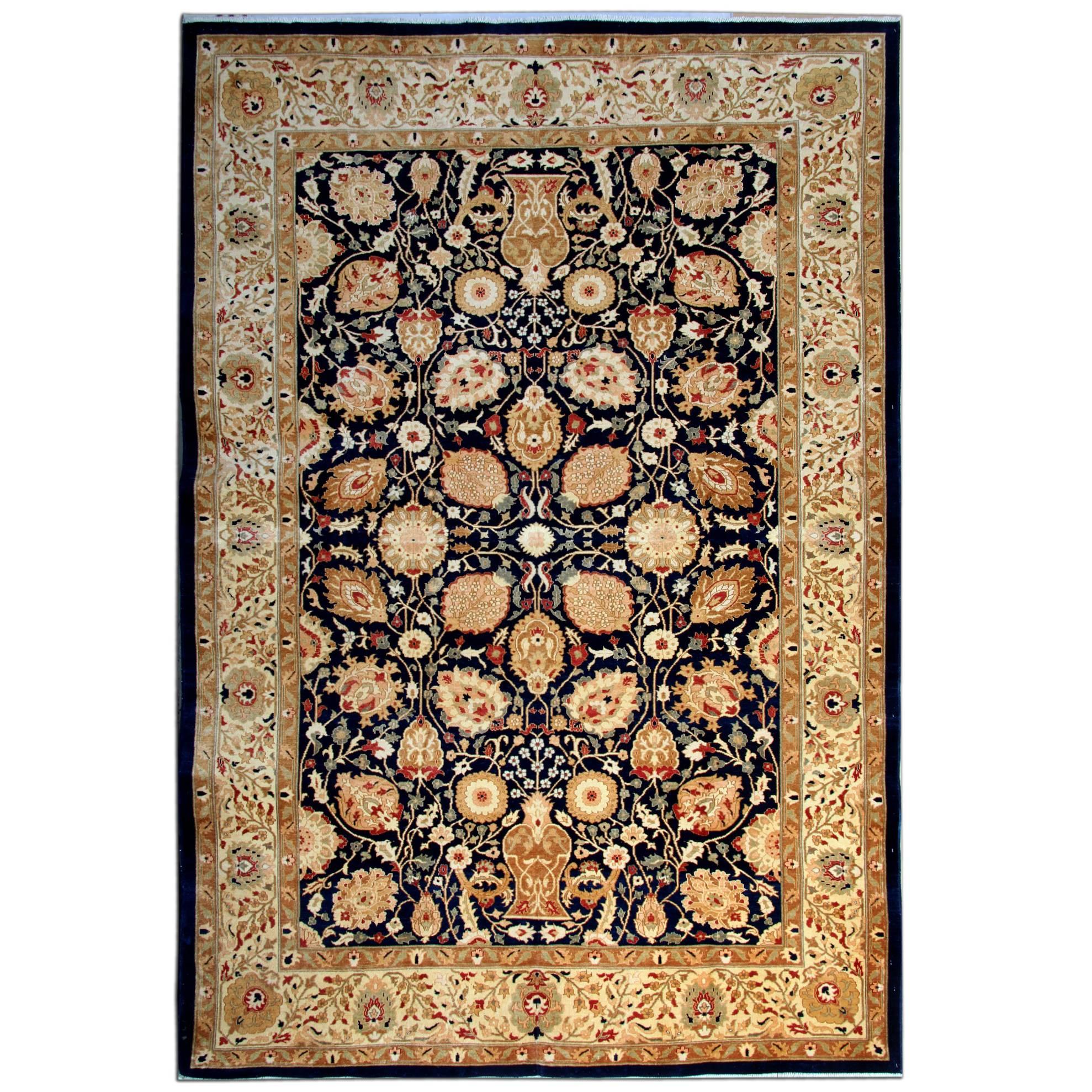 Blue Oriental Rugs Gold Living Room Rugs Hand Made Carpets for Sale