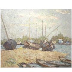 'Boatworks - 1959' Original Oil by Soviet Painter Alexander Lopatkin