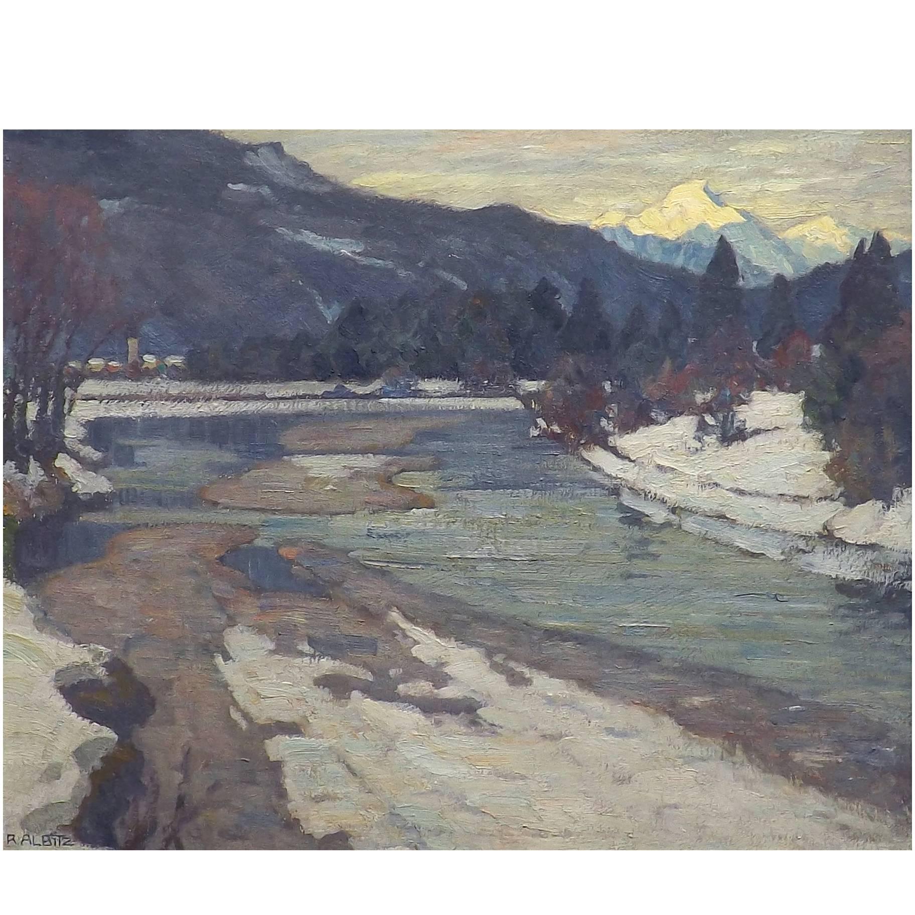 'Last Light - Karwendel' Original Oil Painting by Richard Albitz For Sale