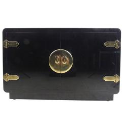 Vintage Modern Asian Inspired Black Lacquer Cabinet by Mastercraft