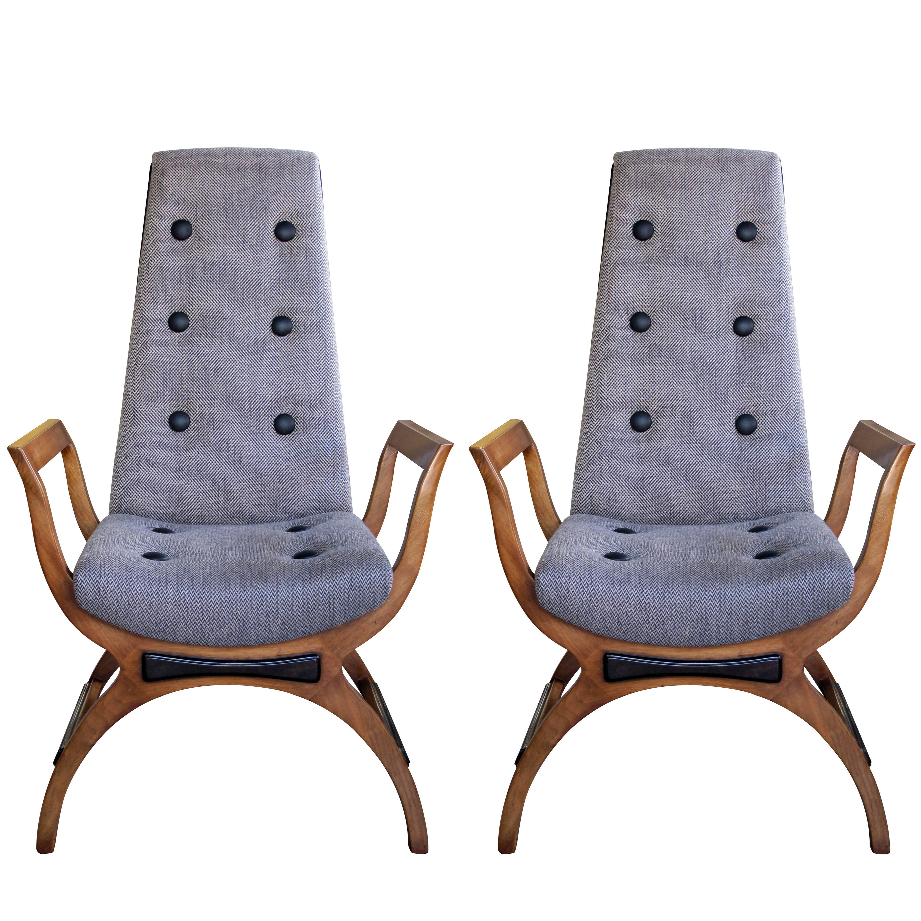 Stylish Pair of American High-Back Lounge Chairs; Manner of Adrian Pearsall