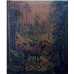 Antique Carl Henrik Bogh Well Listed Danish Artist, Moose in Forest, 1871