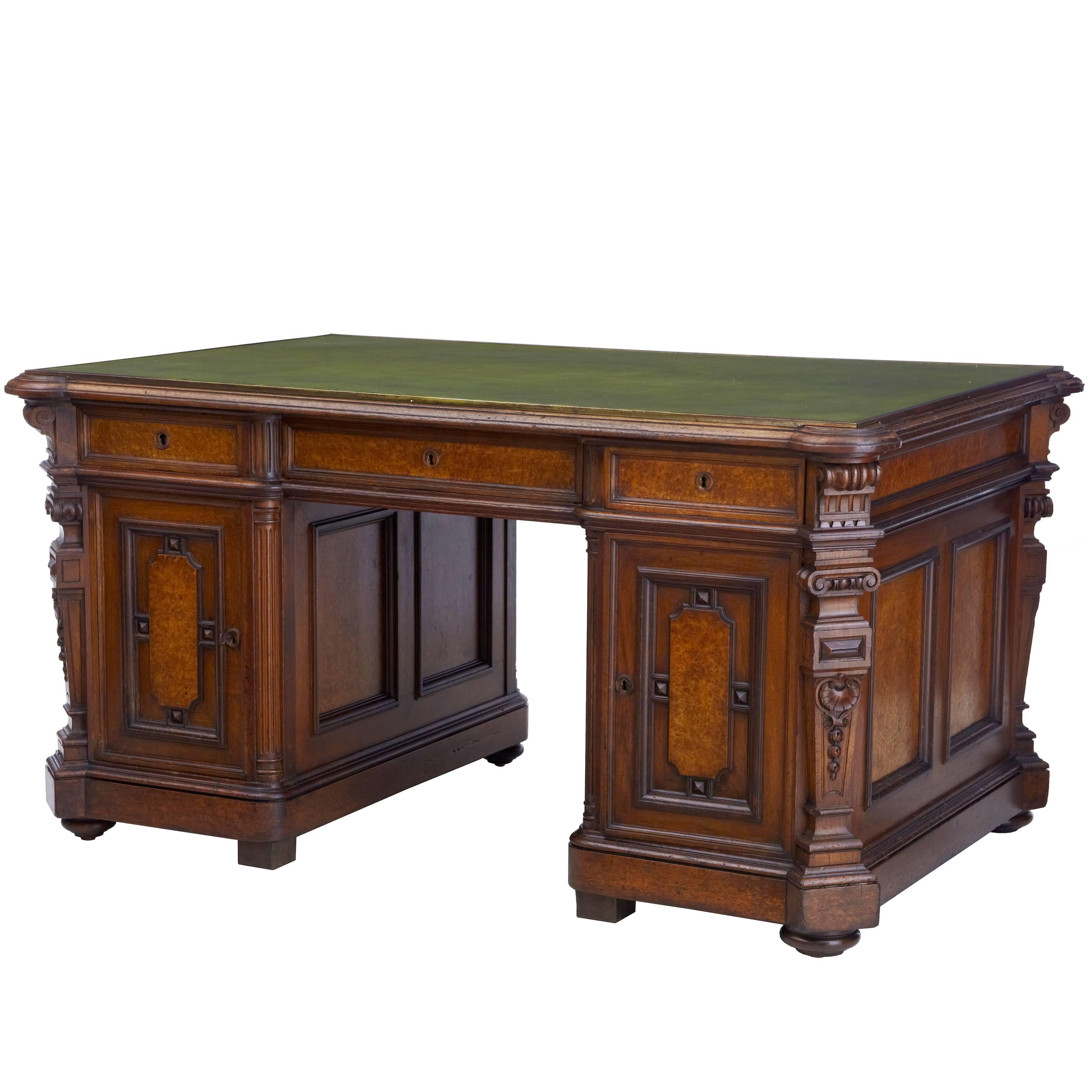 19th Century Carved Oak Partners Desk Writing Table