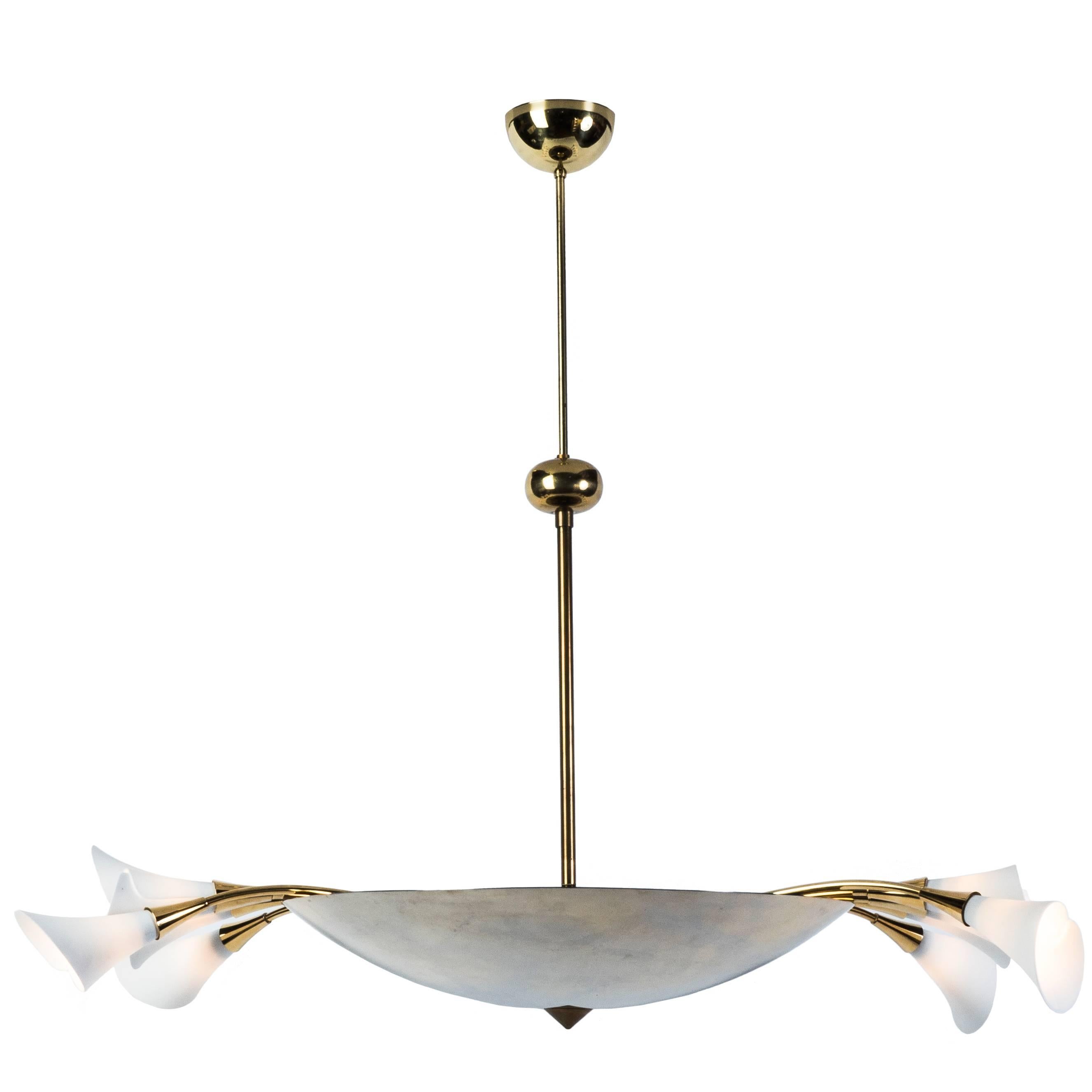 Stunning Porcelain Calla Lily & Gilded Brass Chandelier Pendant  For Sale