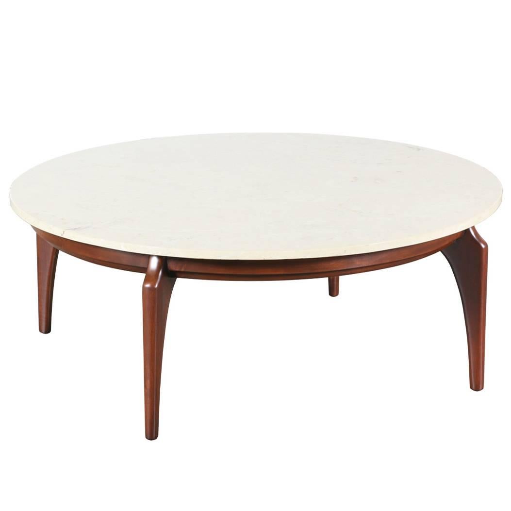 Mid-Century Sculpted Walnut Coffee Table with Marble Top