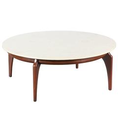 Mid-Century Sculpted Walnut Coffee Table with Marble Top 4