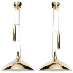 Paavo Tynell Pair of Brass Counter Balance Ceiling Lights, Model 1965 3