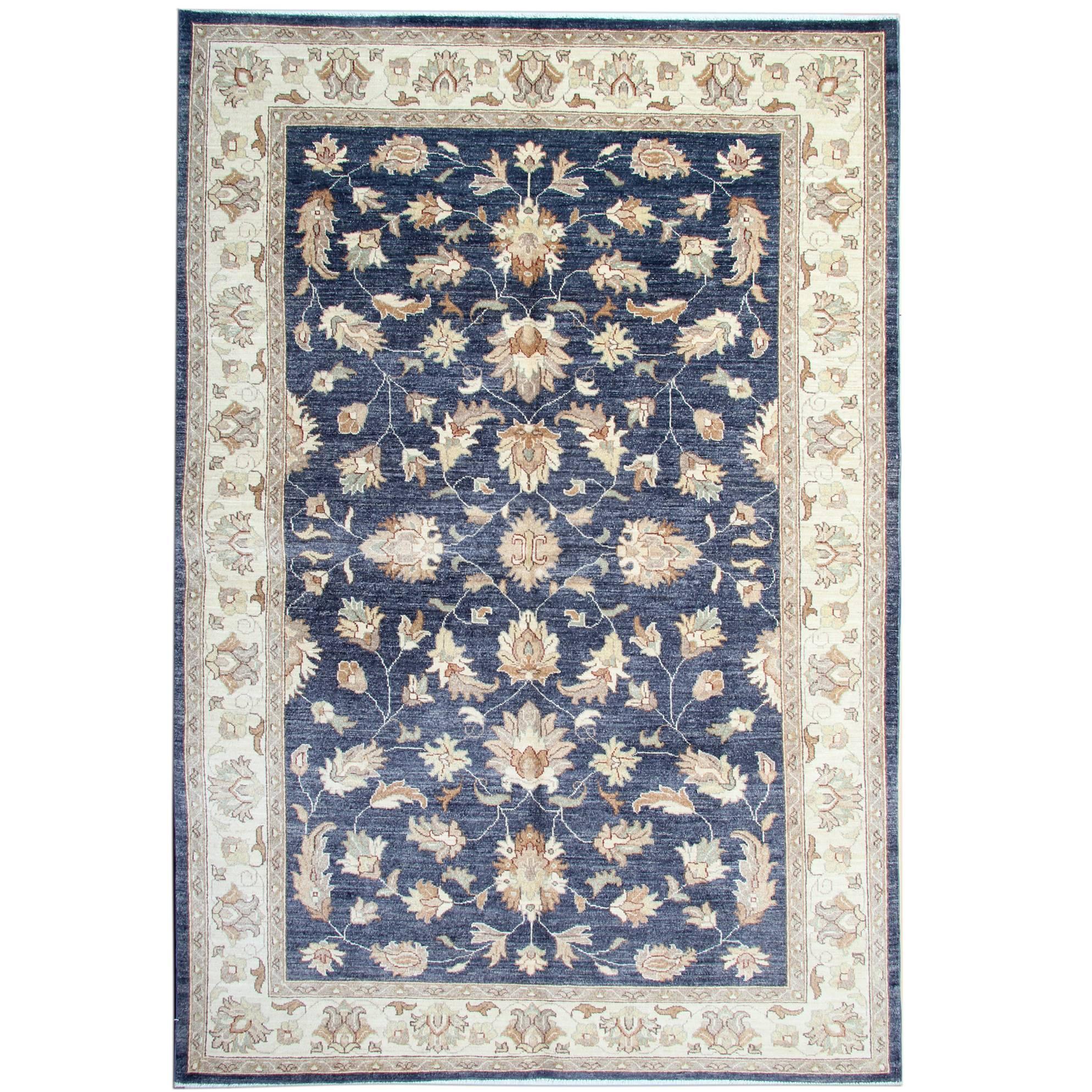 Oriental Rug Elegant Navy Blue Rug Hand Made Carpet for Sale