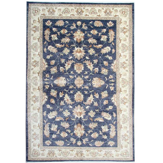 Nazmiyal Collection Navy Blue Textured Modern Distressed Rug. 6 ft 7 in ...