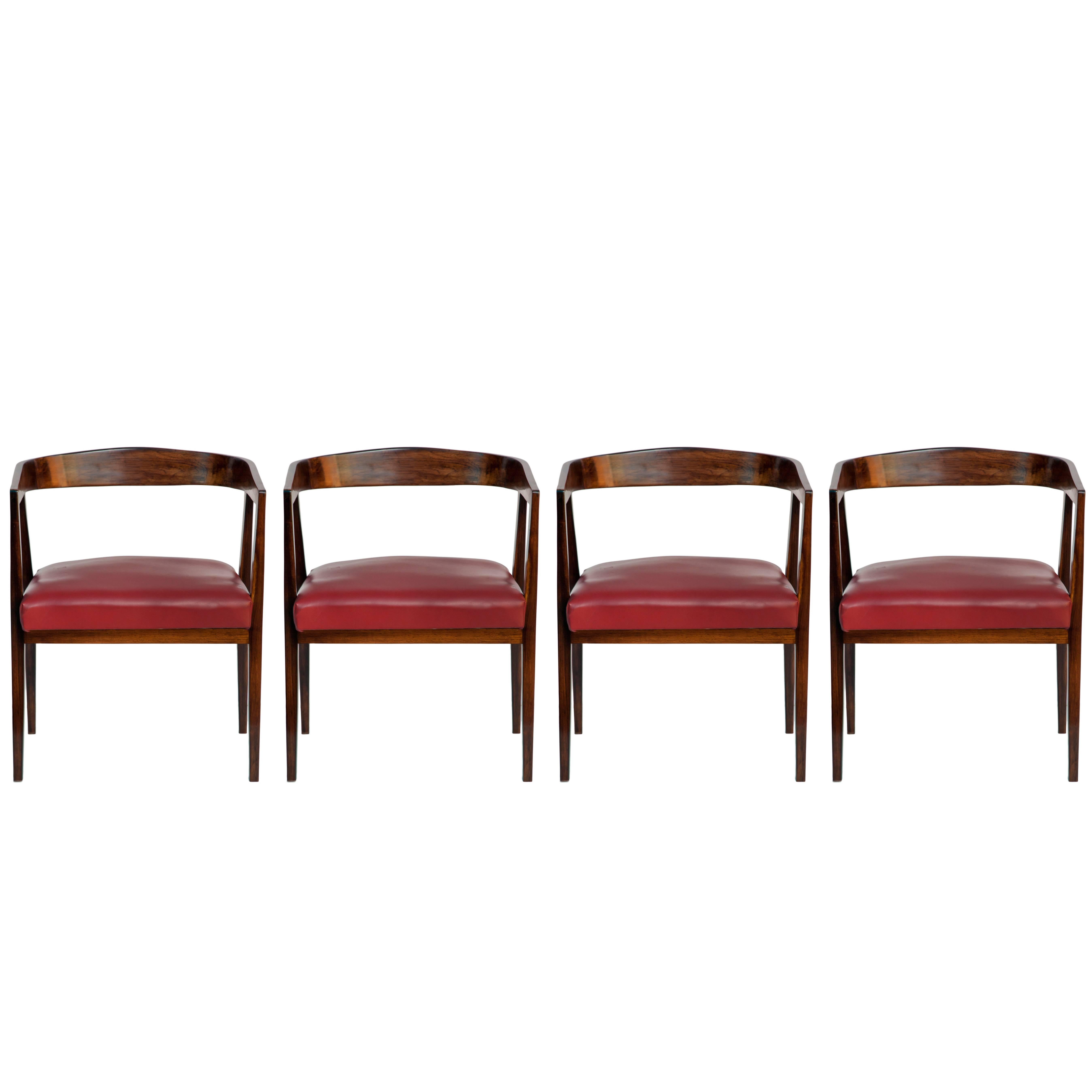 Set of Four Joaquim Tenreiro Dining Chairs in Jacaranda with Leather Seats