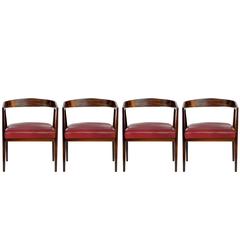 Set of Four Joaquim Tenreiro Dining Chairs in Jacaranda with Leather Seats