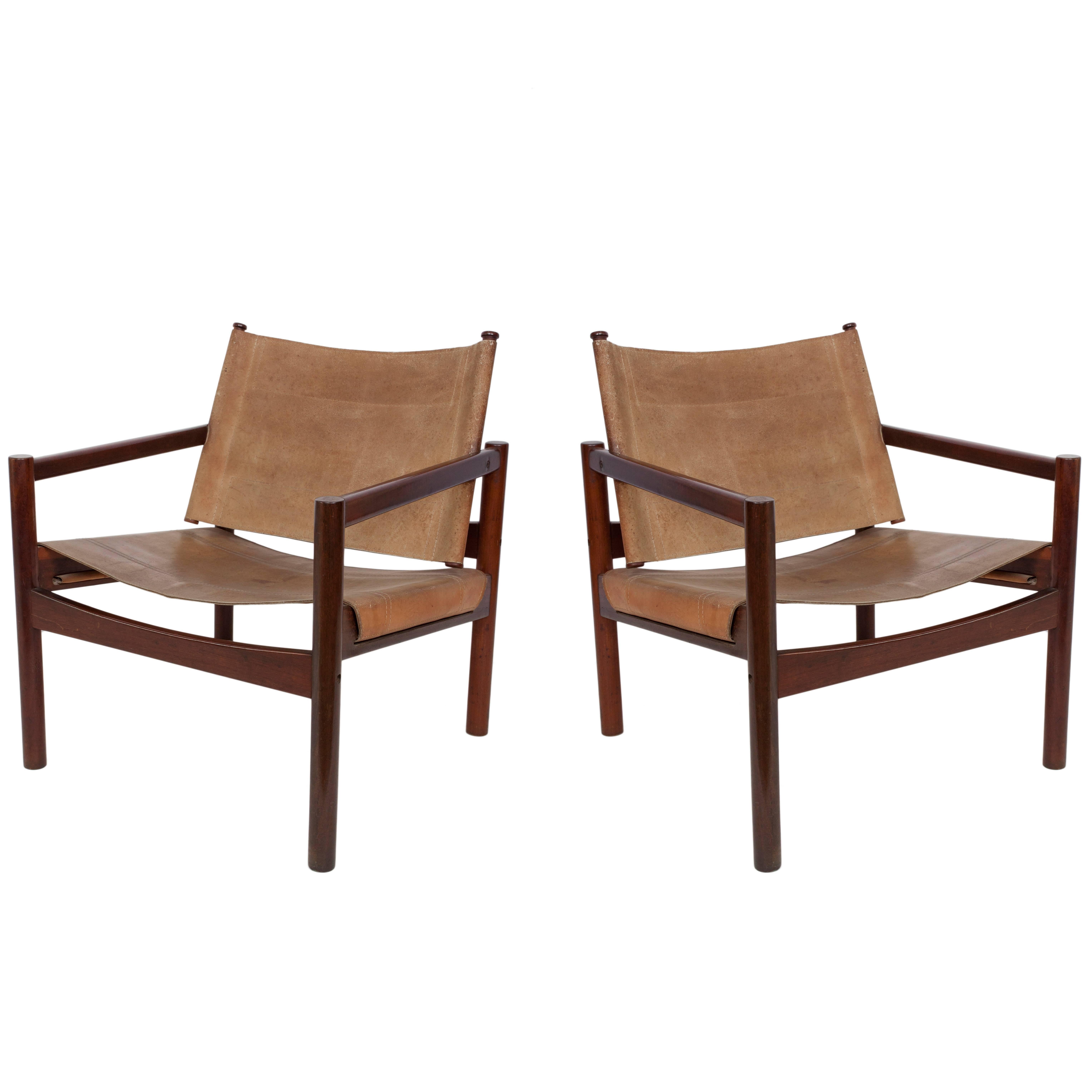 Pair of Michel Arnoult Leather Sling Back Chairs