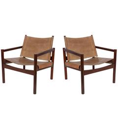 Pair of Michel Arnoult Leather Sling Back Chairs