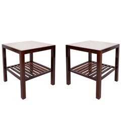 Brazilian Mid-Century Modern Marble-Top Side Tables in Jacarandá